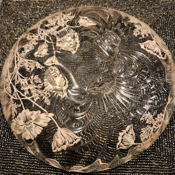 Silver City Glass Co 4 Footed Bowl w/ Sterling Silver Overlay, Flanders Pattern - Picture 3 of 8